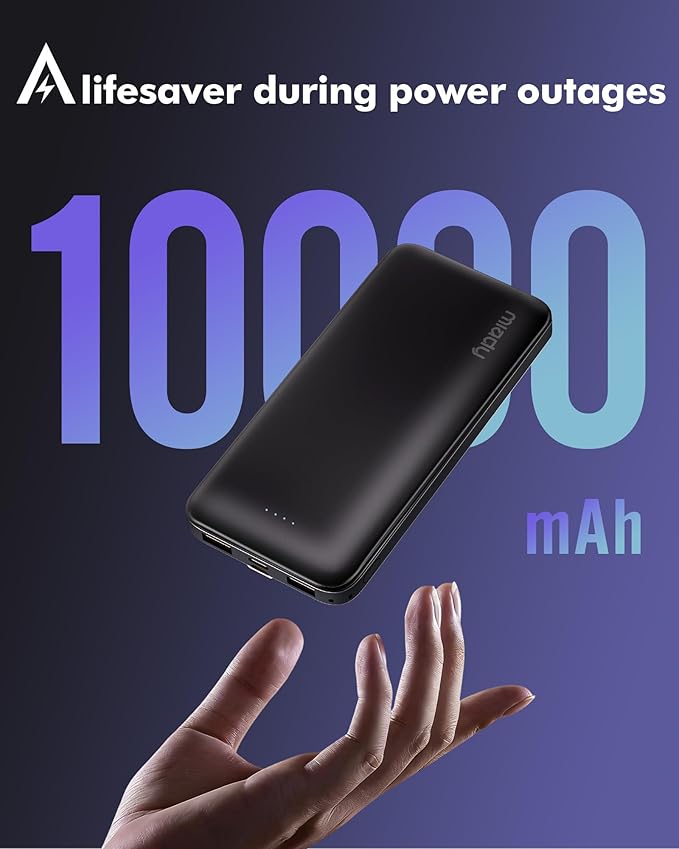 Miady 2-Pack Portable Charger, Slim 10000mAh Power Bank Travel Battery Pack 3 Outputs 2 Inputs Compatible with iPhone 17/16/15/14/13 Galaxy S24/22 iPad Android etc (Black+White)