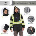 sesafety Hi Vis Rain Jacket, Rain Suits for Men Waterproof withBlack Bottom, Rain Coats for Men Interior Mesh, Class 3 HighVisibility Rain Gear,Removable Hood