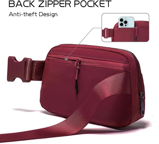 Belt Bag Fanny Pack Crossbody Bags for Women Fashion Waist Packs with Adjustable Strap Gifts for Women Men Teen Girls (Wine)