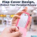 BlueCosto - Luggage Tags - Large, Pink, 5 PK - PVC Suitcase Tags w/Privacy Cover & Stainless Steel Wire Loops - Personalized Baggage Identifiers for Travel - Backpack Name Labels