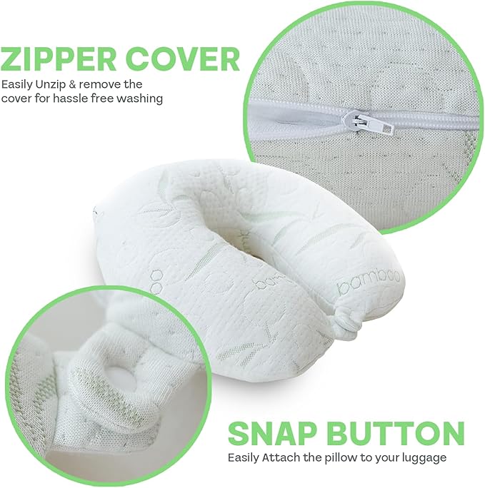 Sacred Thread Rayon Derived from Bamboo Travel Neck Pillow for Airplanes, Memory Foam for Airplane, Ergonomic Design Neck Rest, Travel Pillow for Sleeping (White)