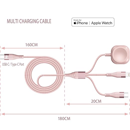 Apple Watch Charger 6FT Multi Charging Cable, Magnetic Nylon Braided USB C Port to Lightning Type-C Cord 3 in 1 Charging Wire for Airpods iPhone iPad iWatch Phone