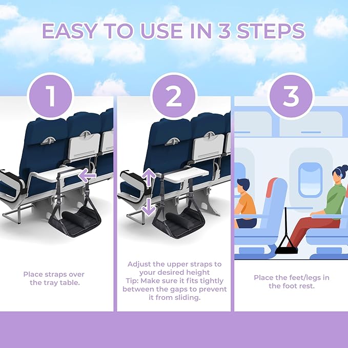 Babenest Airplane Foot Hammock, Foldable Leg Rest Support with Adjustable Strap and Thicken Bottom, Portable Under Desk Flight Footrest Holder for Air Travel, Office & Car