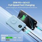 6 in 1 Magnetic Portable Charger for iPhone with Built-in Cables, 10800mAh 25W PD Fast Charging Power Bank, 6 Outputs LCD Display Travel Essential Battery Pack for iPhone 17/16/15/14/13/12 (Sky Blue)