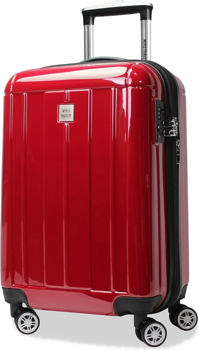 World Traveler VentureX Airline Approved 20-Inch Carry-On Luggage – Lightweight Hardside Polycarbonate Suitcase with Spinner Wheels - Contour Red