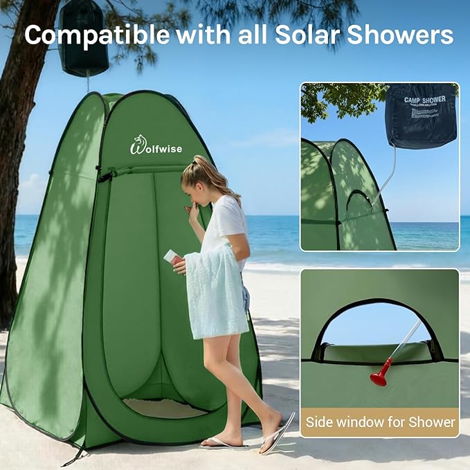 Wolfwise Pop Up Shower Tent, Portable Instant Changing Tent with Ventilation Window & Carry Bag, Privacy Bathroom Toilet for Beach, Camping & Outdoor, Width 47 ", Height 83 ", Green