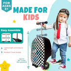 Lascoota Scooter Suitcase - Ride Suitcase for Kids - Carry Luggage & Kid Scooter - Lightweight Luggage with LED Lights - Checkered, 24 x 15 x 19 in, Unisex Child
