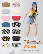 Pritent Fanny Packs for Women Cross Body Bag Waterproof Belt Bag with Adjustable Strap and Zipper Back Pocket Small Crossbody Bags Fashion Waist Packs for Workout Travelling(Cow Print)