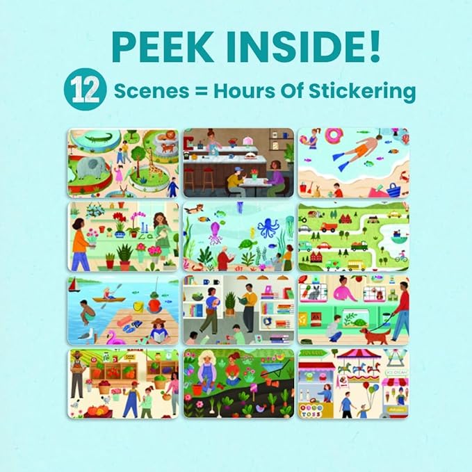All Around Town 500+ Kids Sticker Book by Cupkin Fun Toddler Travel Activity Coloring and Sticker Book, Road Trip Essentials, 12 Coloring Pages 12 Side by Side Scenes for Ages 2–8 Years