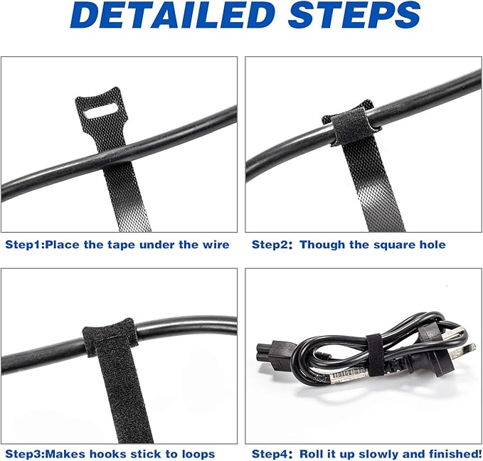 OneLeaf 80PCS Reusable Cable Ties, Black Adjustable 6-Inch Cord Organizer Ties, Multi-purpose Hook Loop Cable Management Wire Ties for Organizing Home, Office, Data Centers