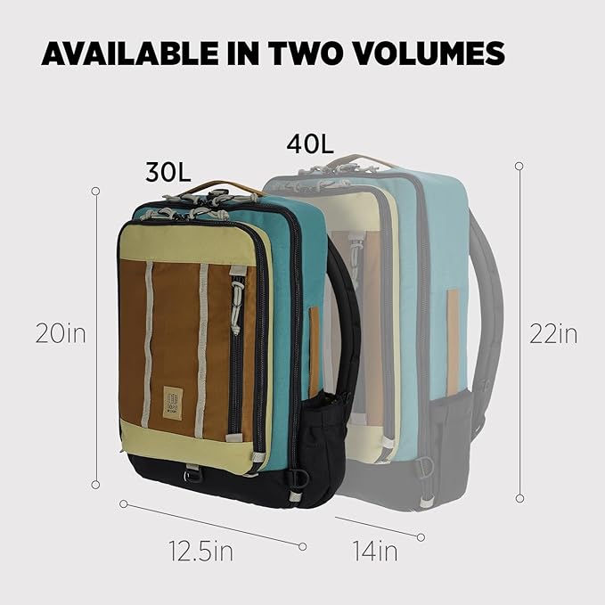 Topo Designs Global Travel Bag – 30L or 40L - Carry-On Compliant Most Airlines, Durable Travel Duffel Bag, Clam Shell Main Pocket, Laptop Sleeve, Backpack, Luggage (30L / Caribbean/Dark Khaki)