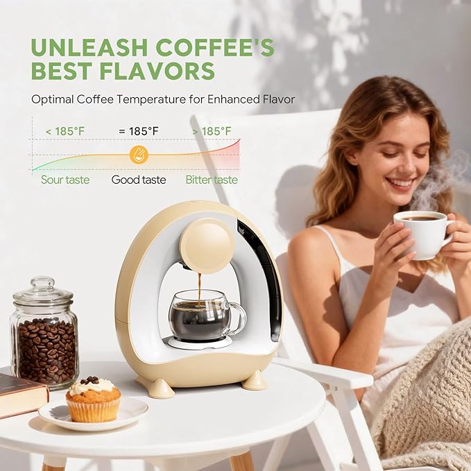 Pod and Grounds Single-Serve Coffee Maker, 2 in 1 One Cup Coffee Machine Compatible with K-Cup Pod & Coffee Grounds/Tea, Compact Design, 4-8oz, Champagne Color
