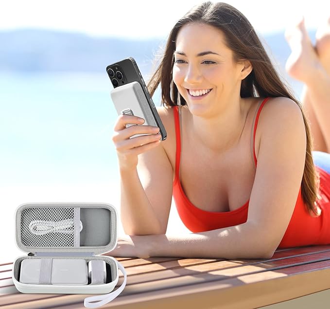 Case for Anker Magnetic Battery 10,000mAh Foldable Wireless Portable Charger, 633/622/621/321 5,000mAh Power Bank (MagGo) Holder, Storage for Baseus Power Delivery -Case Only (White, Medium)
