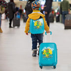 Goplus 2 PCS Kids Luggage, 13" & 16" Carry-on Suitcase w/Spinner Wheels, Telescopic Handle, Hard Shell Rolling Trolley Luggage for Toddler Boys Girls Travel, Airline Approved (Blue, Dinosaur)