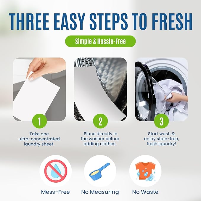 Eco-Friendly Travel Size Laundry Detergent Sheets - 10 Loads Ultra Concentrated, Stain-Fighting Enzymes & Plant Powered, Compact Washer Sheets, Pocket Friendly, Hot/Cold Cycles, Tough on Stains & Odor