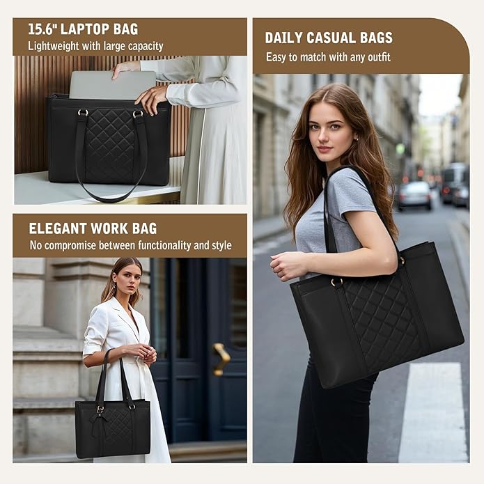RAINSMORE Laptop Bag for Women 15.6 Inch Work Tote Bags Waterproof Leather Laptop Tote Professional Computer Briefcase