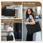 RAINSMORE Laptop Bag for Women 15.6 Inch Work Tote Bags Waterproof Leather Laptop Tote Professional Computer Briefcase