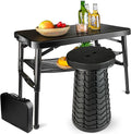 Portable Folding Table and Stool Set, Lightweight Foldable Table & Collapsible Stool for Camping Picnic Beach Fishing, Sturdy Small Outdoor Table with Mesh Layer Storage