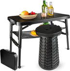 Portable Folding Table and Stool Set, Lightweight Foldable Table & Collapsible Stool for Camping Picnic Beach Fishing, Sturdy Small Outdoor Table with Mesh Layer Storage