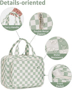 Narwey Travel Toiletry Bag for Women Large Capacity, Hanging Makeup Bag Organizer Toiletries Bag for Full Size Essentials, Accessories, Brushes, Cosmetics (Mint Green Checkerboard (Large))