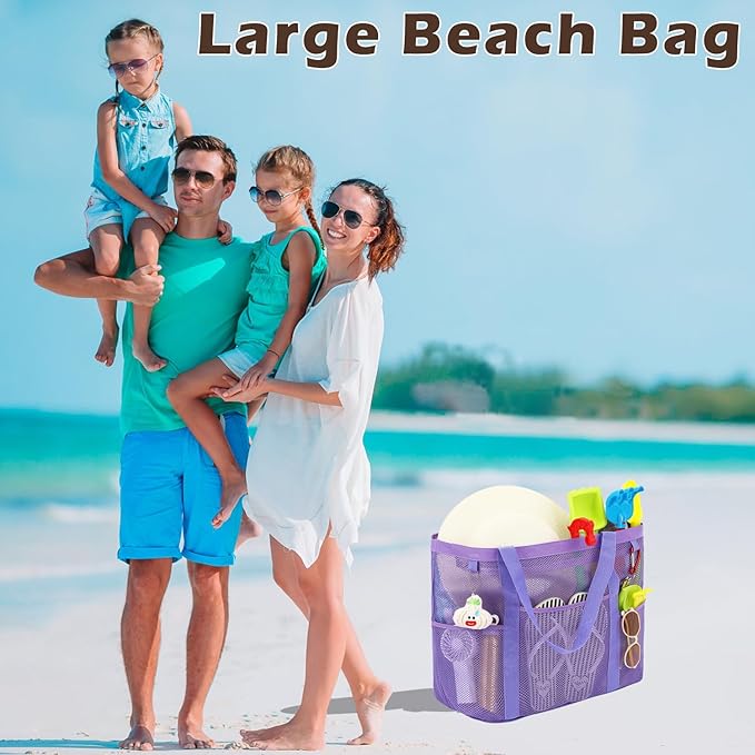 Fammart Mesh Beach Bag with Zipper, Large Beach Tote for Women, Toys Pool Swim Bag Travel Vacation Cruise Essentials