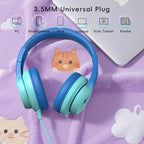 Candy Bila Kids Headphones, Wired Headphones for Kids with Microphone, 85/94dB Volume Limiter Headphone for Girls Boys, Foldable Headphone for Online Study, Gradient Blue