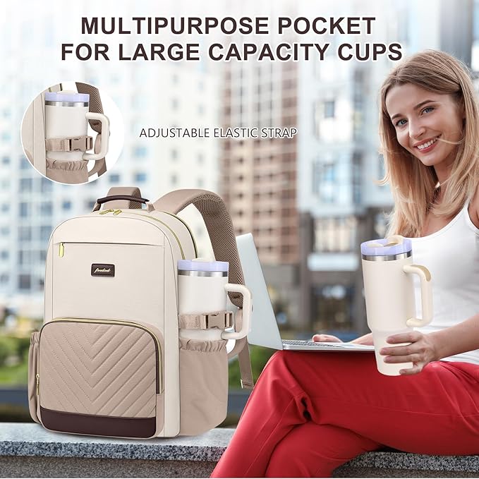 Focdod Laptop Backpack for Women Bookbag: 15.6 inch Work Backpacks with Pouch Pocket for Large Capacity Cup & USB Charger College Book Bag Travel Business Nurse Teacher Bookbags Anti-theft Back Pack