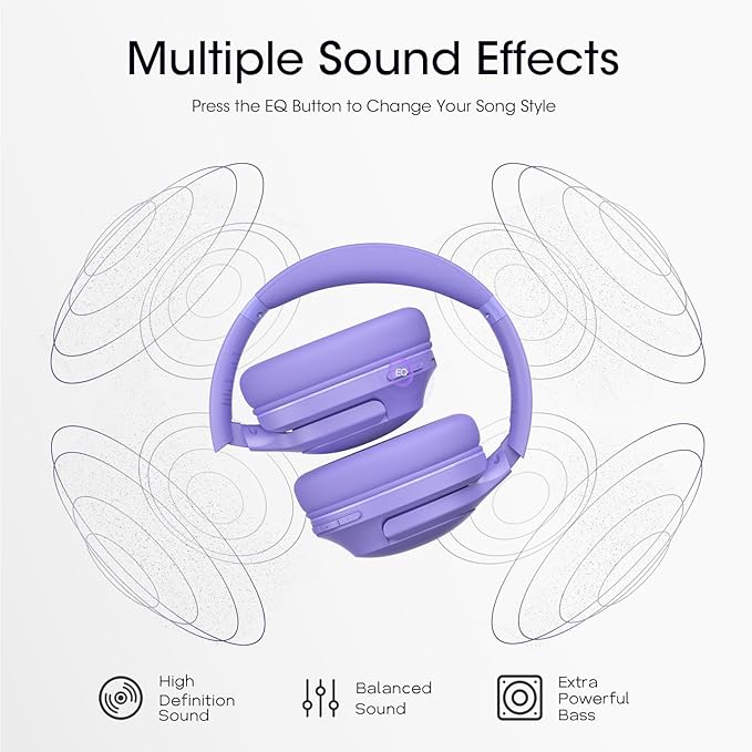 YUMONDEAR Bluetooth Headphones Over Ear, 80 Hrs Playtime Wireless Headphones with ENC Mic, Deep Bass EQ, Foldable Comfort for Travel, Gym & Commuting, Stocking Stuffers