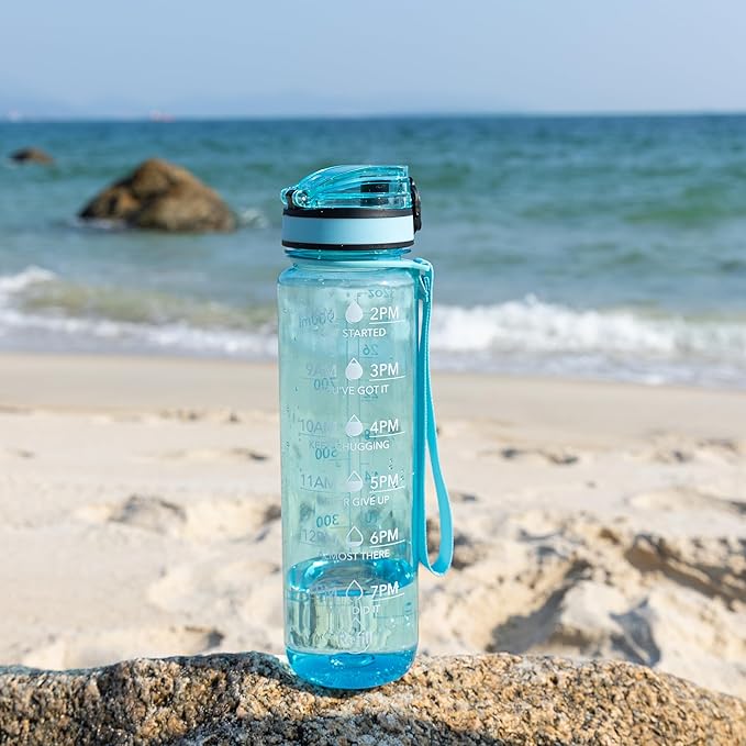 OLDLEY Water Bottle, 32oz Motivational Sports Water Bottle with Time Marker - Times to Drink - Tritan, BPA Free, Wide Mouth Leakproof, Anniversary Birthday Gifts for Men Women,Surfer (1 Bottle)
