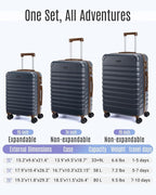 LIGHT FLIGHT Luggage Sets, 3 Piece Durable Suitcase Set with Spinner Wheels, 3 Pcs Hard Shell Lightweight Luggage with TSA Lock, Large Checked Travel Suitcases, 20/24/28 Inch,Blue/Brown