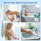 Individually Wrapped Toiletries Set Bulk, Travel Size 0.7 Fl oz Mini Body Wash Body Lotion Shampoo 2-in-1 Hair Wash & Conditioner 0.53 oz Bars Soap Toiletry Amenities for Hotel/Homeless (Pack of 100)