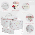 honitty Makeup Bag,Quilted Cosmetic Bag,Large Floral Make Up Bag for Women,Cotton Makeup Bag Set,Flower Travel Toiletry Bag