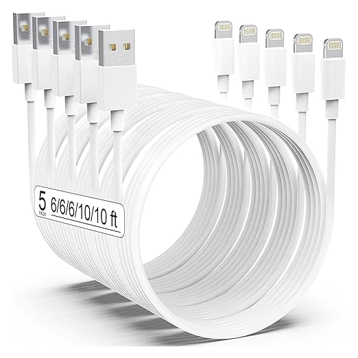 AZMOGDT Apple MFi Certified iPhone Charger 5pack [6/6/6/10/10FT] Long Lightning Cable Fast Charging Cord iPhone Charging Cable for iPhone 14/14 Pro/Max/13/12/11 Pro Max/XS MAX/XR/XS/X/8/Plus