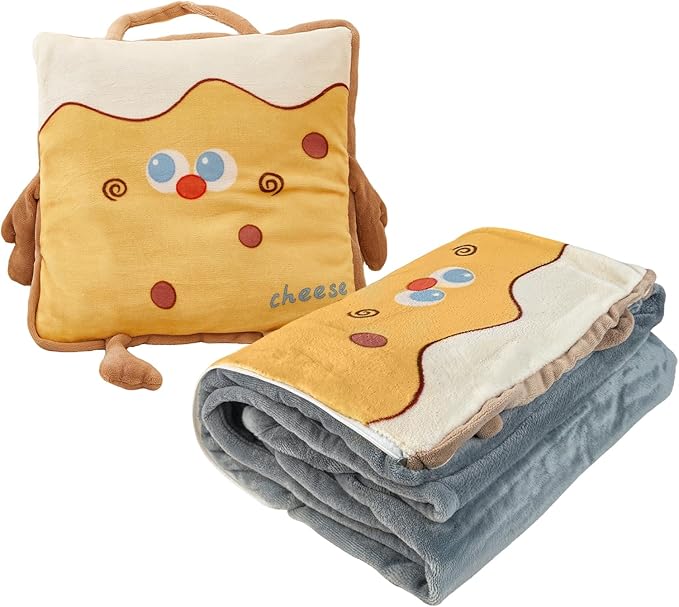 2-in-1 Travel Blanket and Pillow, Soft Airplane Blanket with Pillowcase, Luggage Sleeve and Backpack Clip, Lightweight Cozy Travel Blanket (Yellow)