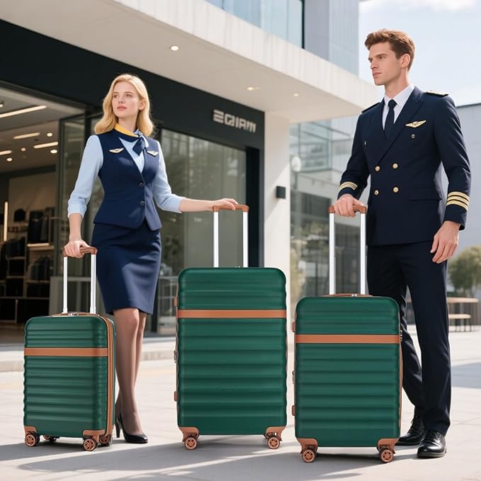 Kono Expandable 28 Inch Large Checked Luggage: ABS+PC Hardside Trolley Travel Case - Hard Shell Suitcase with TSA Lock,Green