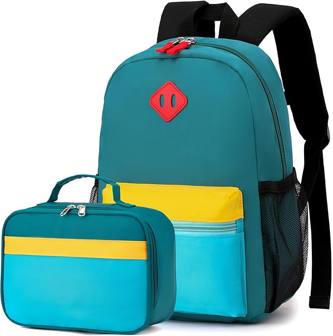 Backpack Set for Girls Boy Kids Backpack with Lunch Box for Elementary Primary Kindergarten School Bag (Blue Yellow, Large)