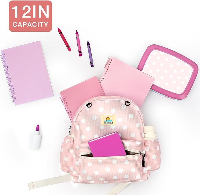 STEAMEDBUN Corduroy Toddler Backpack for Girls 2-4: Kids backpack for Boys Girls - 12 inch Preschool Kindergarten Backpacks - Polka Dot
