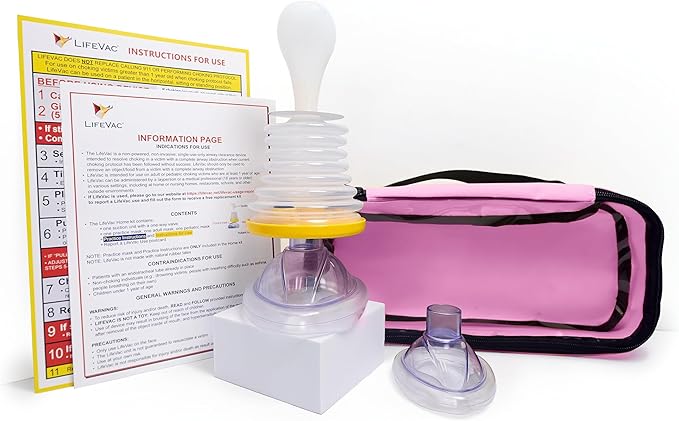 LifeVac Pink Travel Kit - Portable Suction Rescue Device, First Aid Kit for Kids and Adults, Portable Airway Suction Device for Children and Adults