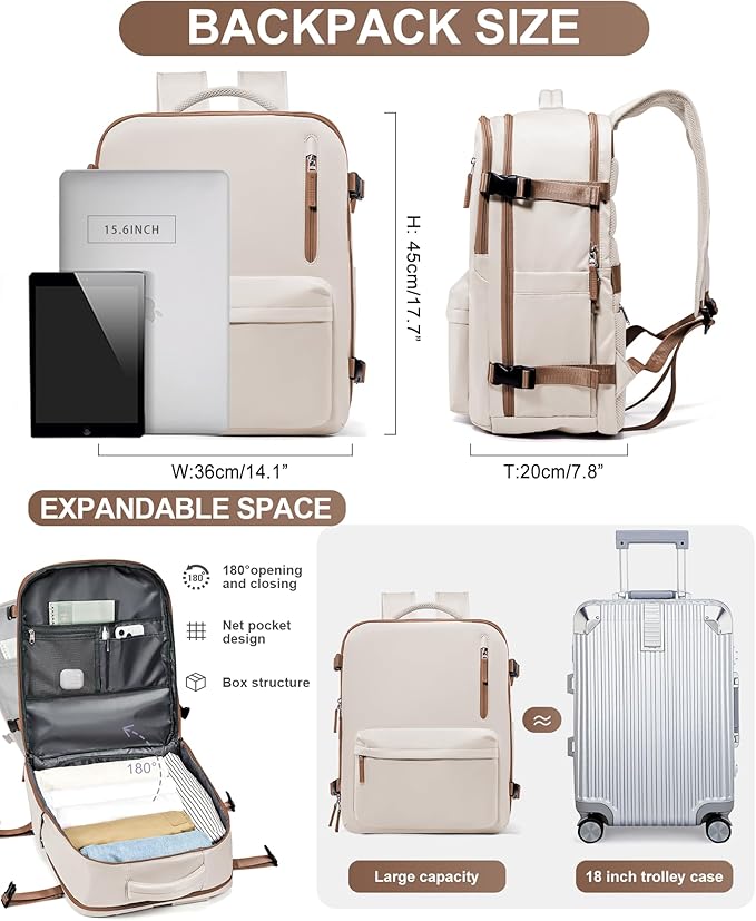 Travel Backpack Women,Carry On Backpack Flight Approved 18x14x8 inches Bag Spirit Airlines Personal ltem,College Sports Hiking Rucksack Waterproof Casual Daypack Laptop Blackpack Men,BeigeBrown