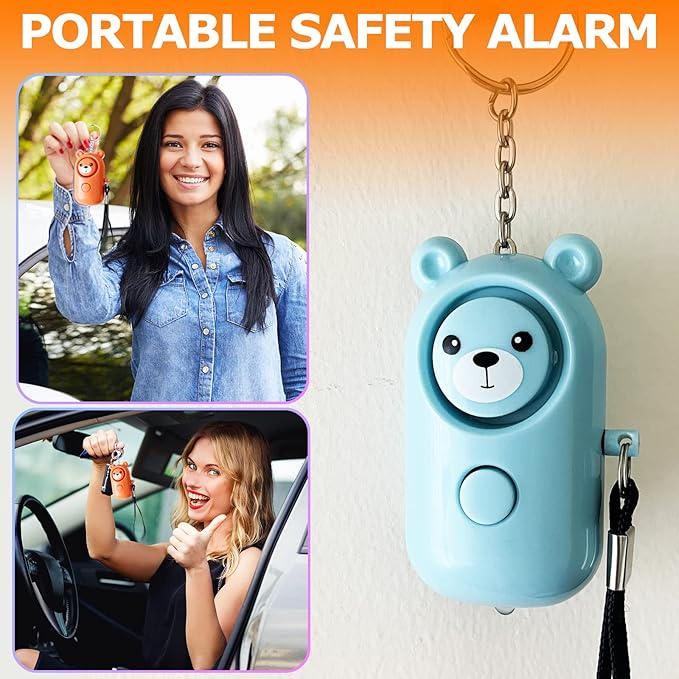 Personal Alarm 130dB Loud Safe Sound Siren, 2 Pack Self Defense Security with LED Light, Safety Alarms Keychain for Women Kids Elders Girls (Cyan+Orange)