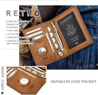 CONTACTS Full Grain Leather Passport Holder RFID Blocking Travel Passport Wallet Compatible with Airtag for Men and Women Passport Cover Case with 4 Cards Slots, Coin Pocket (Badge, Camel Brown)