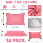 Kigley 12 Pack Mini Pillows for Daycare 9.1 x 13.8'' Small Travel Pillow Bulk Soft Breathable Cotton Pillow for Nap Travel Pet Neck Lumbar Purse Insert(Pink)