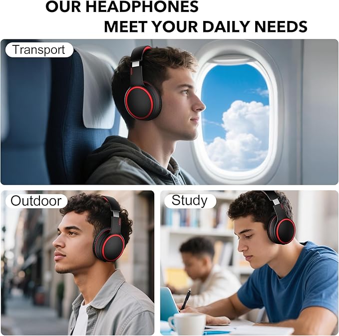 B10 Bluetooth Headphones Over Ear, 2 EQ Music Modes(Normal/Bass) and 50H Playtime Wireless Headphones with Mic, Lightweight Folding HiFi Stereo Headset for iPad/Travel/Tablet/PC/Home (Black)