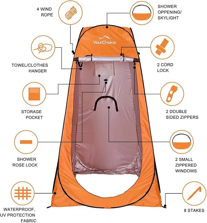 Your Choice Pop Up Privacy Tent, 3.9x3.9x6.2FT Portable Shower Tent for Camping, Waterproof Outdoor Changing Room with Carry Bag for Beach Hiking RV Fishing | Portable, for Camping, Beach, Hiking, with Carry Bag, Quick Setup