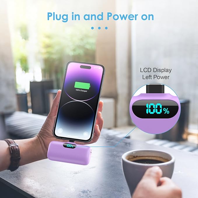 Mini Portable Charger USB C Power Bank,Upgraded 5000mAh PD Fast Charging Battery Pack Built-in USB-C Connector Travel Essential for iPhone17/17Pro/17Pro Max/Air/16 Plus/16Pro Max/15 Series,Android etc