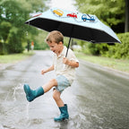 Kids Folding Umbrella Auto Open/Close Umbrellas for Rain Round Corner Safe Design UV Resistant Automatic Children Travel Umbrellas Reinforced Canopy 360° Reflective Strip Lightweight for Girls & Boys