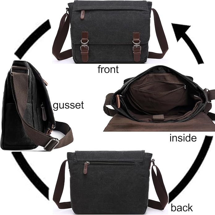 Evergoo Vintage Messenger Bag Unisex Shoulder Bags Canvas Satchel Cross Body Work Satchel Briefcase for 15.6 Inch Laptop