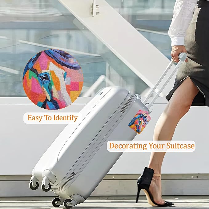 Colorful Horse 3 Pack Luggage Tag for Suitcase, Leather Bag Tags with Privacy Cover ID Label and Durable Steel Loop for Cruise Airport Travel