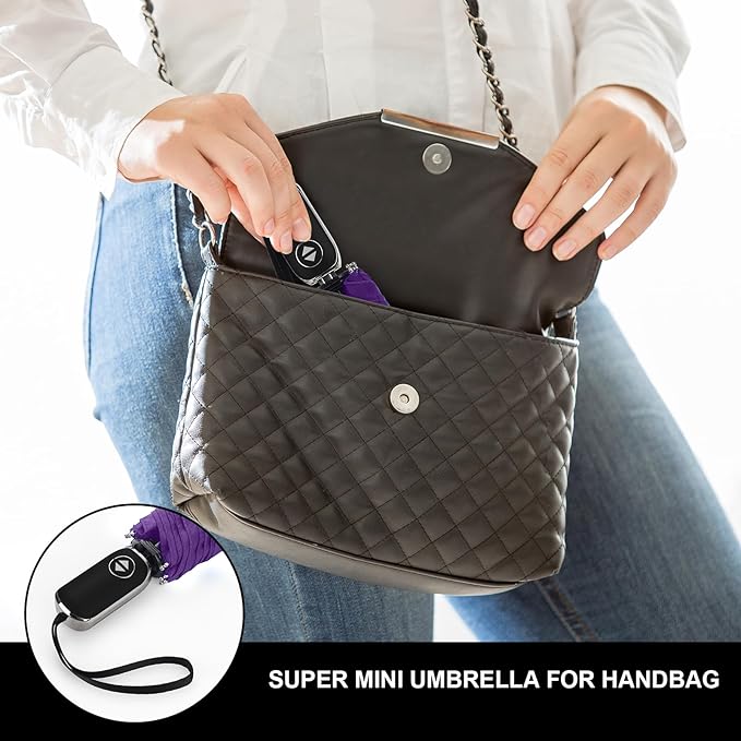 Compact Travel Umbrella for Purse - Flat Handle, Waterproof for Light Rain