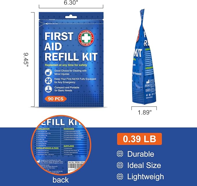 SuccorWare 90 Pieces First Aid Refill Kit - Wound Care Kit Includes Bandages for Home, Travel, Hiking - Portable Replacement Kit for First Aid Medical Supplies（2 Set）